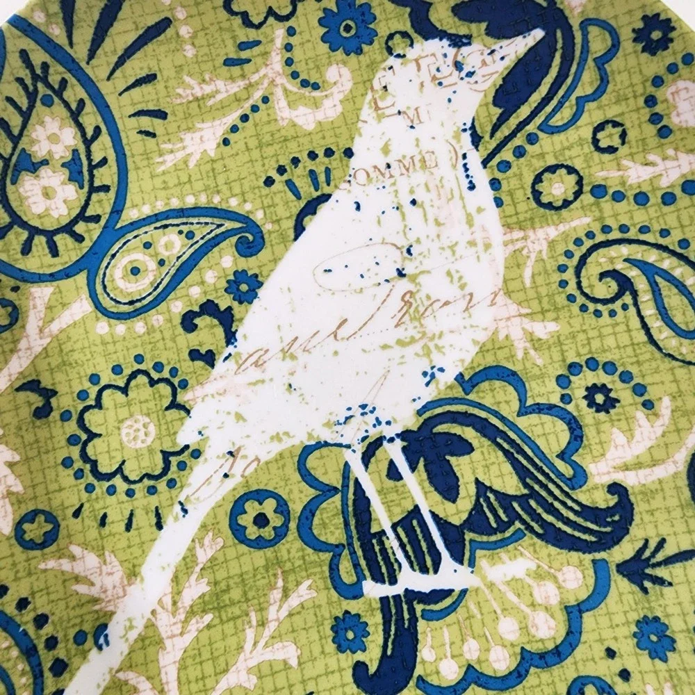 Pier‎ 1 porcelain green and blue Paisley bird print 8